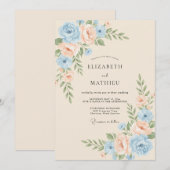 パステルブルーの輝く春の結婚式 招待状 (正面/裏面)