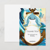 パステルブルーの遊び心あるサメの誕生日 サンキューカード (正面/裏面)