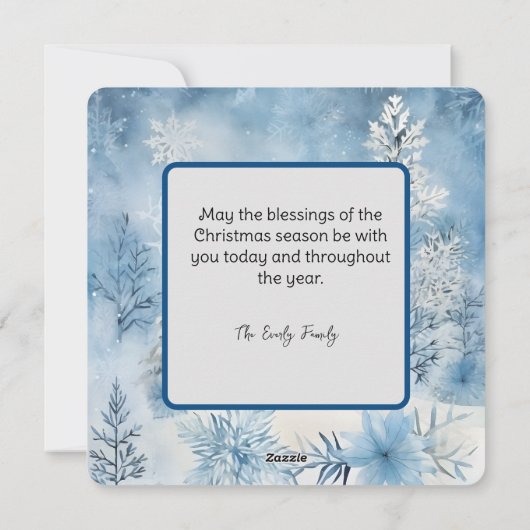 パステルブルーの雪の森の風景　クリスマス シーズンカード (裏面)