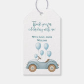 パステルブルーの風船と車の誕生日ギフトタグ ギフトタグ (正面)