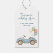 パステルブルーの風船と車の誕生日ギフトタグ ギフトタグ (正面)