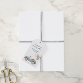 パステルブルーの風船と車の誕生日ギフトタグ ギフトタグ