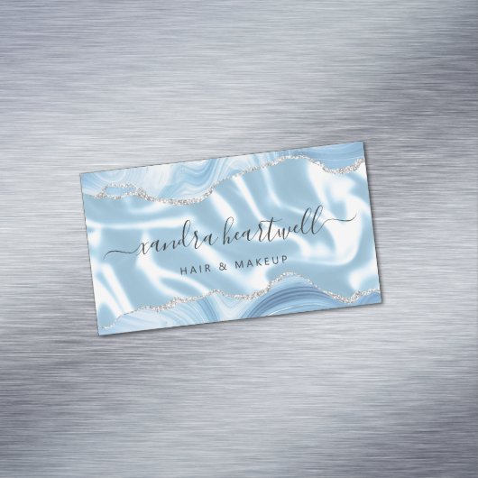 パステルブルーアゲート金ゴールドグリッターラグジュアリー マグネット名刺 (インサイチュ)