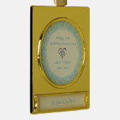 パステルブルーアンドクレメフローラダマスク ゴールドプレートバナーオーナメント (右)