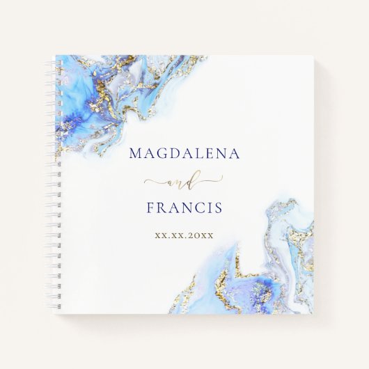 パステルブルーインクマーブル結婚スのゲストブック ノートブック (正面)
