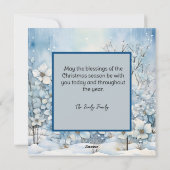パステルブルーウィンターフラワークリスマス シーズンカード (裏面)