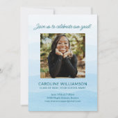 パステルブルーウォーターカラーシック写真卒業パーティー 招待状 (正面)