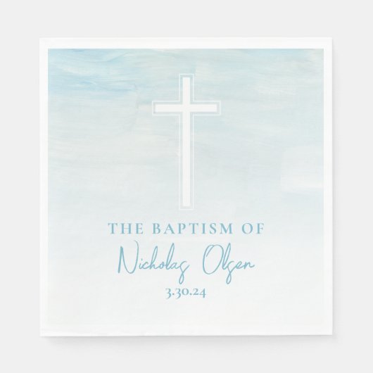 パステルブルーウォーターカラーバプティスナプキンズ スタンダードランチョンナプキン (正面)