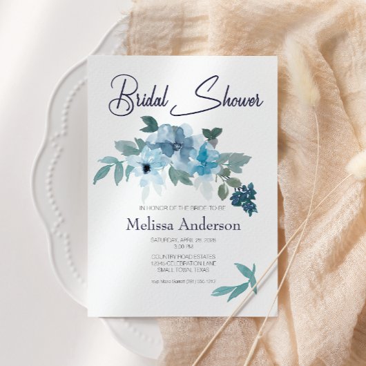 パステルブルーウォーターカラーバラフローラブライダルシャワー