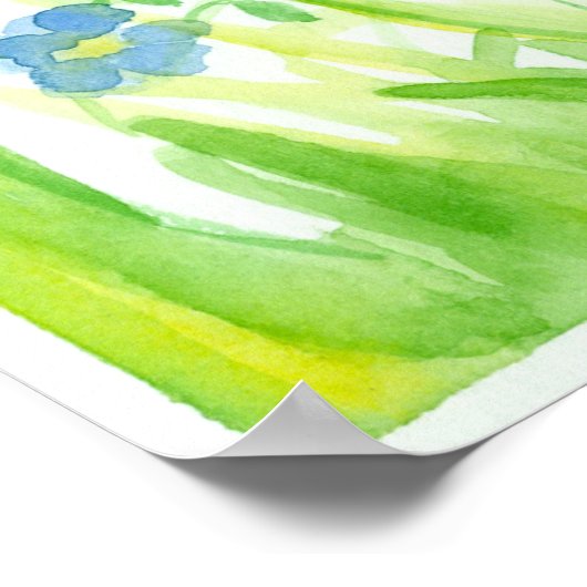 パステルブルーウォーターカラーフラワー絵画ズ ポスター (角)