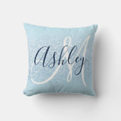 パステルブルーエッジグラデーショングリッターモノグラム クッション (正面)