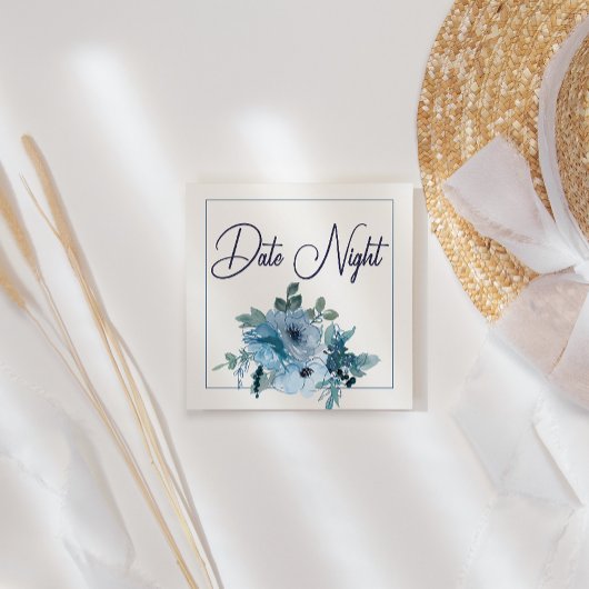 パステルブルーエレガントバラズ結婚デイトナイトカード スクエア名刺