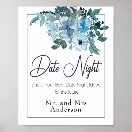 パステルブルーエレガントバラズ結婚デイトナイトサイン ポスター (正面)