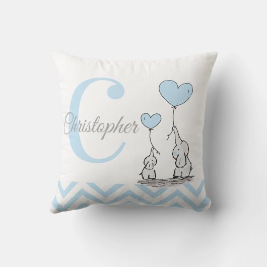 パステルブルーエレファントパーソナライズされた男の赤ちゃん枕 クッション (裏面)