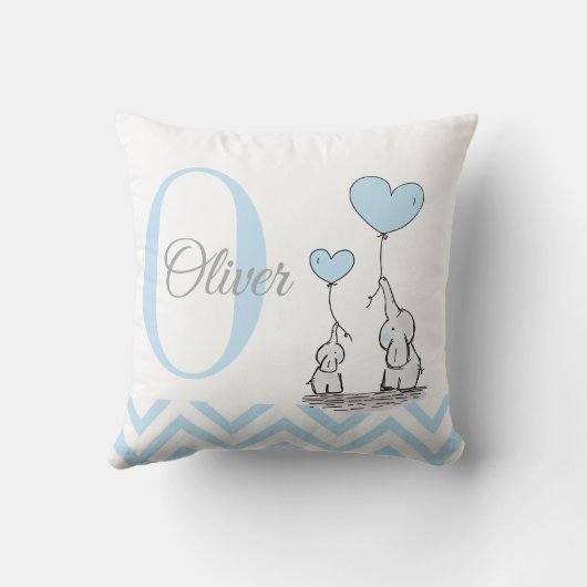 パステルブルーエレファントパーソナライズされた男の赤ちゃん枕 クッション (裏面)