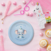 パステルブルーエレファント誕生日 ペーパープレート (パーティー)