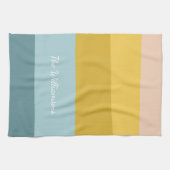 パステルブルーカラーブロックストライプのパーソナライズされた名前 キッチンタオル (横)