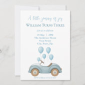 パステルブルーカー&バルーンボーイズ誕生日パーティー –  招待状 (正面)