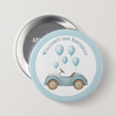 パステルブルーカー&バルーン誕生日パーティボタン 缶バッジ (正面&裏面)