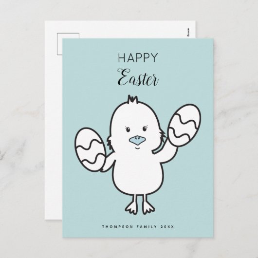 パステルブルーキュートイースターシック&エッグスイラストレーション シーズンポストカード (正面/裏面)