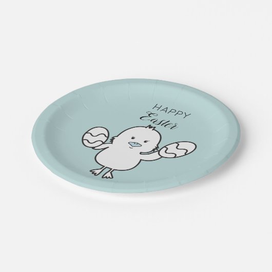 パステルブルーキュートイースターシック&エッグスイラストレーション ペーパープレート (アングル)