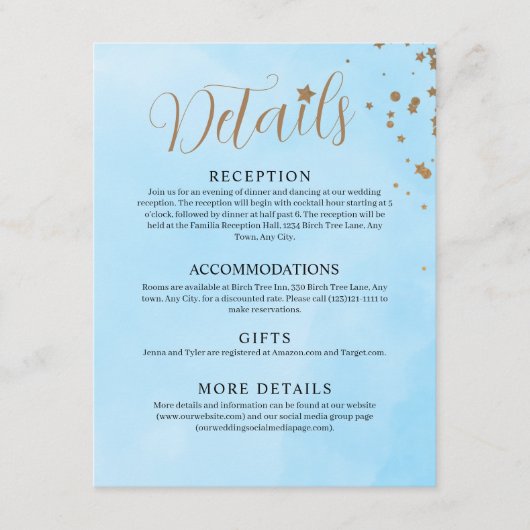 パステルブルークラウドウォーター結婚カラー エンクロージャーカード (正面)