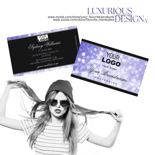 パステルブルーグリッタースパークルスターズとロゴブラック 名刺