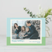 パステルブルーグリーンカラーブロックホリデーフォトカード シーズンカード (スタンド正面)
