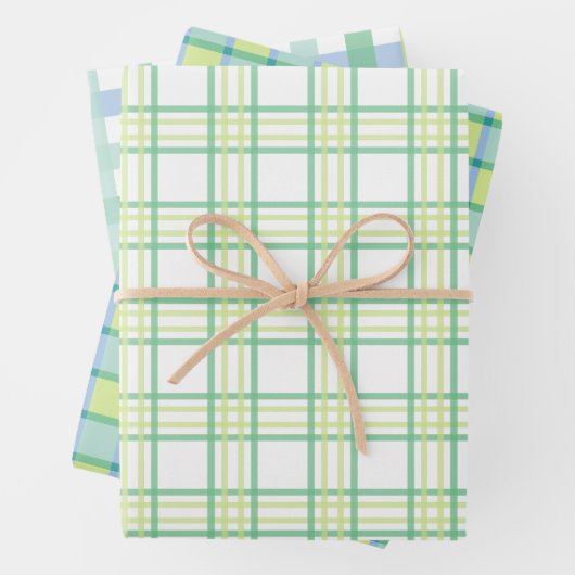 パステルブルーグリーンプレイドジ市松模様にンガム ラッピングペーパーシート (インサイチュ)