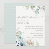 パステルブルーグリーンリーフブライダルシャワー招待状 サンキューカード (正面/裏面)