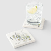 パステルブルーグレーオリーブブランチウォーターカラー ストーンコースター (横)