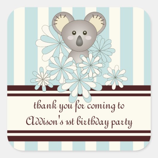 パステルブルーコアラボーイベビーシャワー/子供の誕生日 スクエアシール (正面)