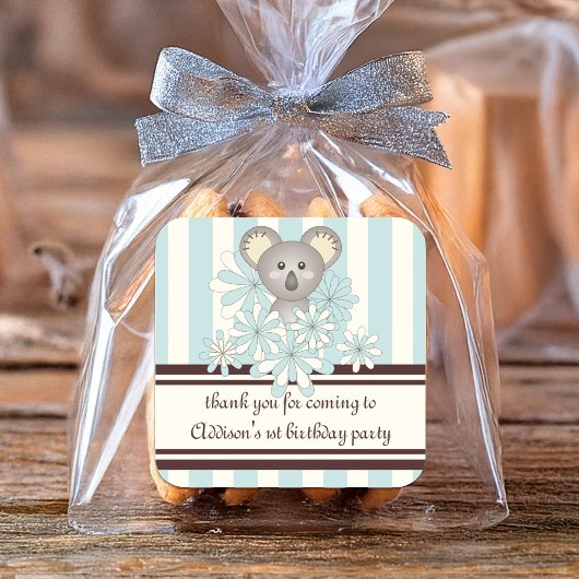パステルブルーコアラボーイベビーシャワー/子供の誕生日 スクエアシール