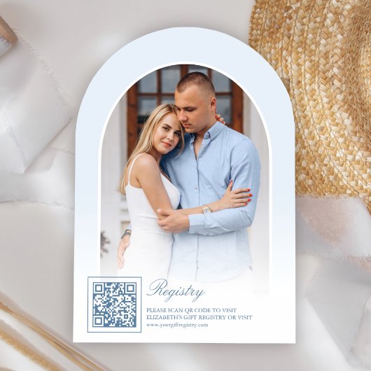 パステルブルーコケットボウアーチフォトブライダルシャワー 招待状