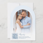 パステルブルーコケットボウアーチフォトブライダルシャワー 招待状 (裏面)