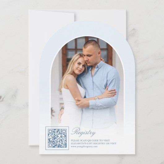 パステルブルーコケットボウアーチフォトブライダルシャワー 招待状 (裏面)