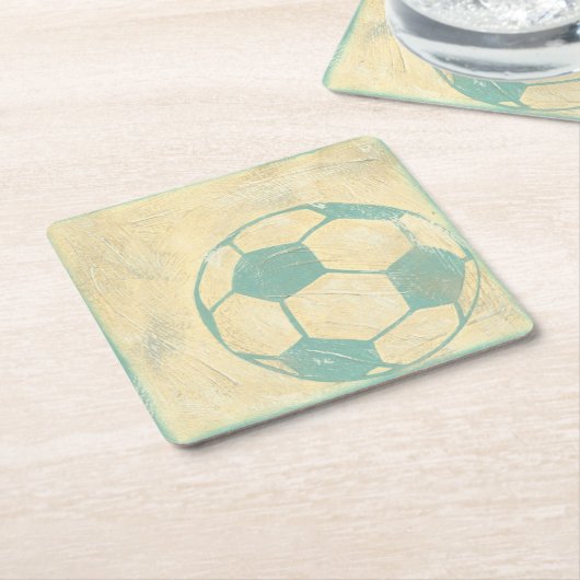 パステルブルーサッカーボールバイチャリティリアザリス スクエアペーパーコースター (アングル)