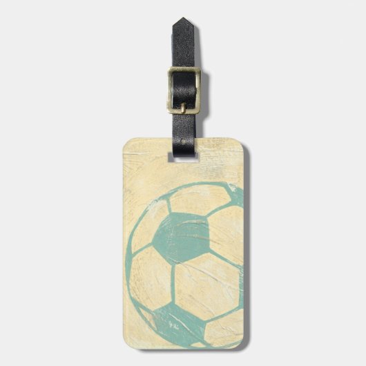 パステルブルーサッカーボールバイチャリティリアザリス ラゲッジタグ (正面縦)