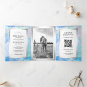 パステルブルーシルバーゲート大理石QRコード結婚ズ 三つ折り招待状 (内部)