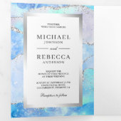 パステルブルーシルバーゲート大理石QRコード結婚ズ 三つ折り招待状 (内部最初)