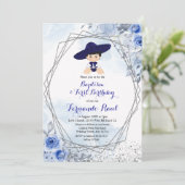 パステルブルーシルバーフィエスタ少年洗礼誕生日 招待状 (スタンド正面)