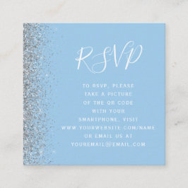 パステルブルーシルバー ウェディングQRコードRSVP エンクロージャーカード