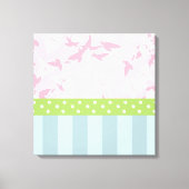 パステルブルーストライプのピンクフローラグリーン水玉模様 キャンバスプリント (正面)