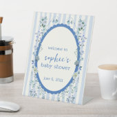 パステルブルーストライプリースベビーシャワーウェルカム 台座サイン (インサイチュ)
