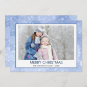 パステルブルースパークルスノー《写真》ぼけ味クリスマスフォト シーズンカード (正面/裏面)