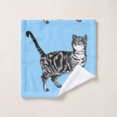 パステルブルータビー猫と少女アートタオルセット バスタオルセット (ウォッシュタオル)