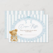 パステルブルーテディベアおむつラッフル男の赤ちゃん エンクロージャーカード (正面/裏面)