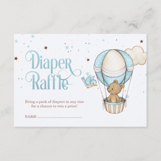 パステルブルーテディベアエアバルーンおむつラッフル エンクロージャーカード (正面)