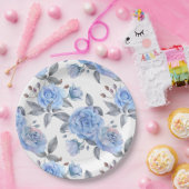 パステルブルーバラパターン ペーパープレート (パーティー)