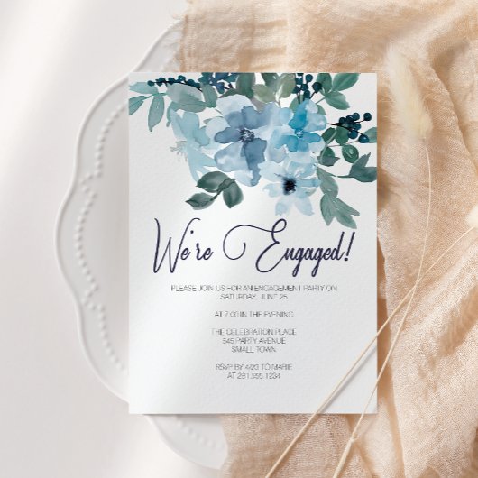 パステルブルーバラ追加フォト婚約パーティ 招待状